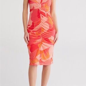 Vince Camuto Mesh Elegant Pink and Orange Ruched Dress size 4
